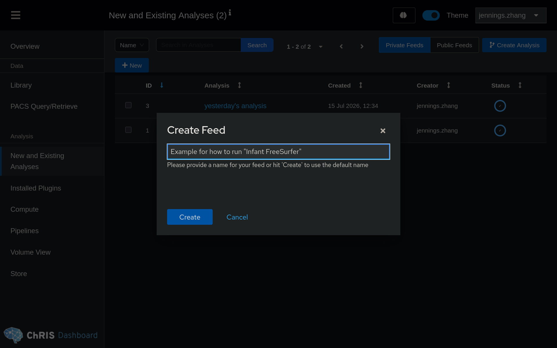 Screenshot of setting a feed name
