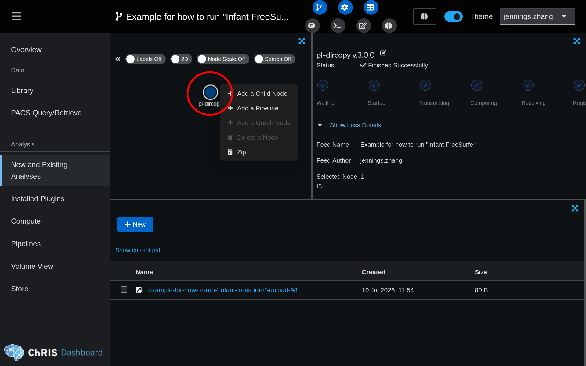 Screenshot of plugin instance context menu