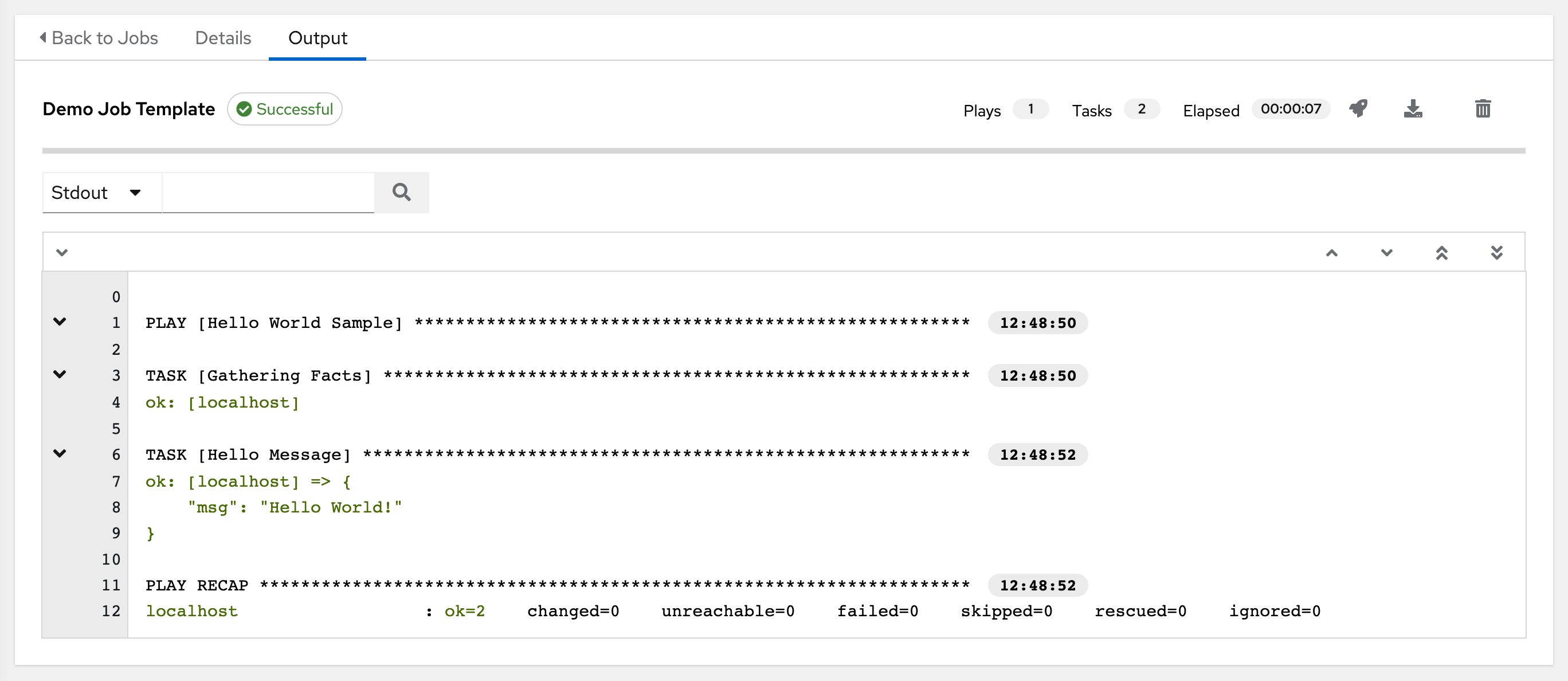 AWX Jobs user interface
