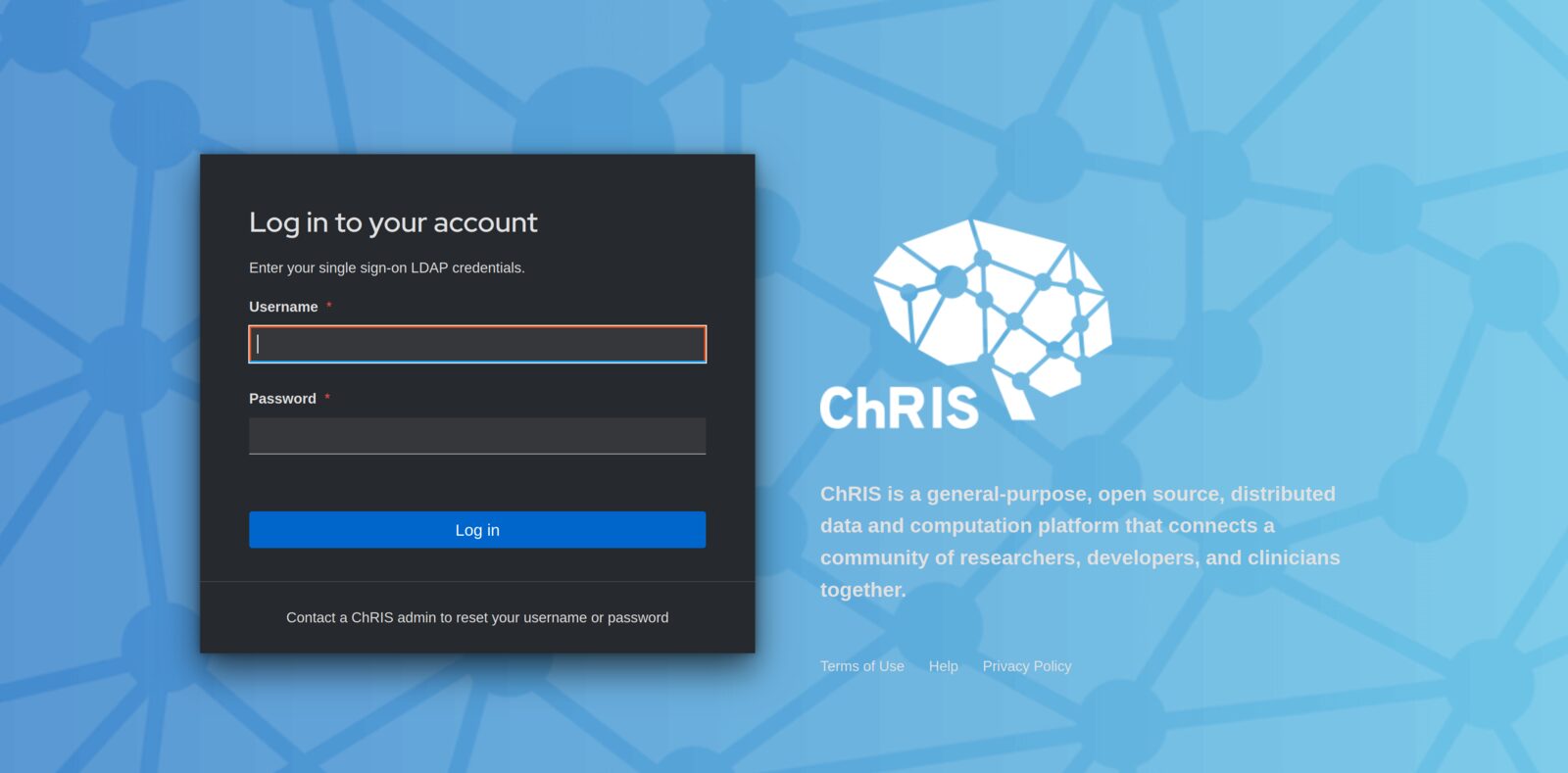 ChRIS single sign-on login screen
