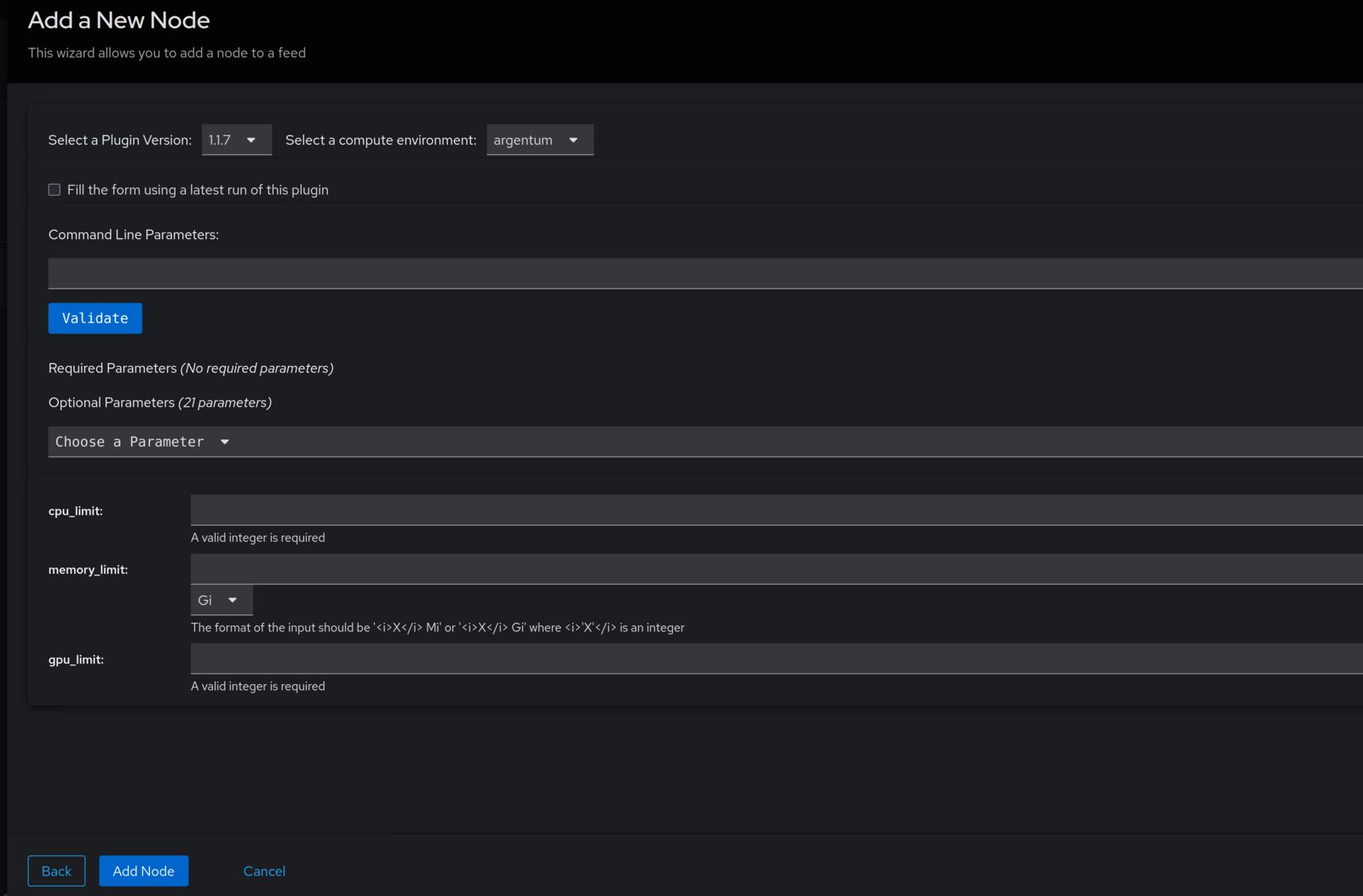 Add a New Node wizard, empty form